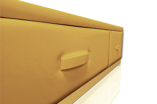 tapizado color amarillo para la cama con cajones