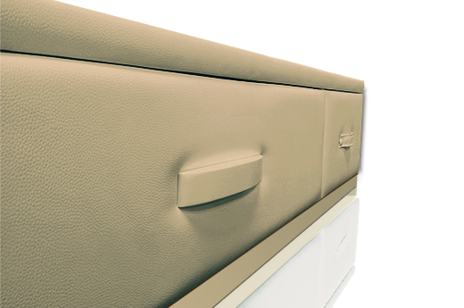 tapizado color beige para la cama con cajones