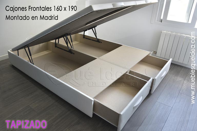 montaje realizado de un canapé de tapa abatible 150x190 tapizado en color de polipiel blanco