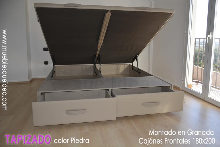 ejemplo de montaje realizado de un canapé abatible tapizado en color pidra de 1,8 metros de ancho y 2 metros de largo montado en Albolote Granada