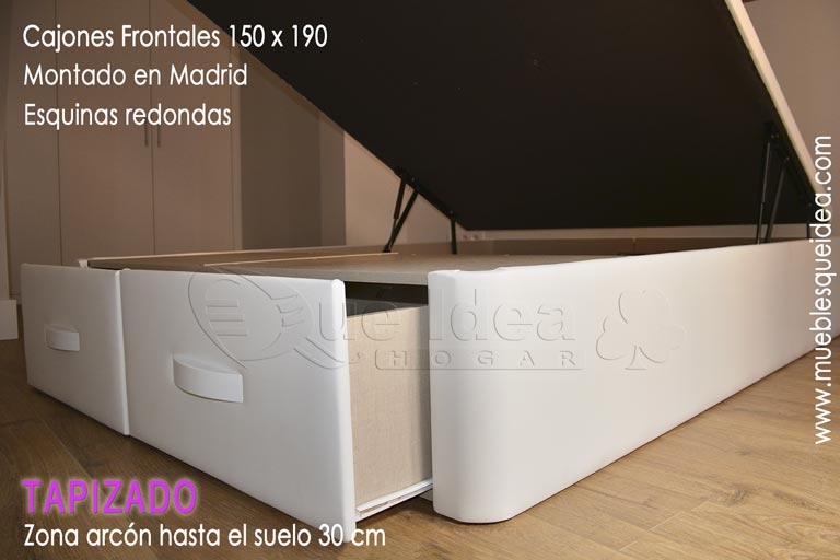 ejemplo montado de un canapé abatible con capacidad de almacenaje en dos cajones hasta el suelo con soporte bordón