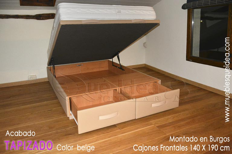 ejemplo de montaje y entrega en Burgos de un canapé cama tapizado de tapa abatible con cajones en los pies más Colchón Viscorrelax