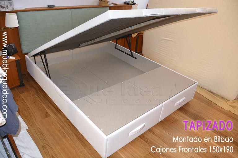 ejemplo de un montaje realizado en Bilbao de un canapé abatible con dos cajones tapizado