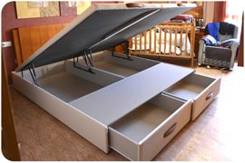 Canapé de tapa abatible con cajones tapizado