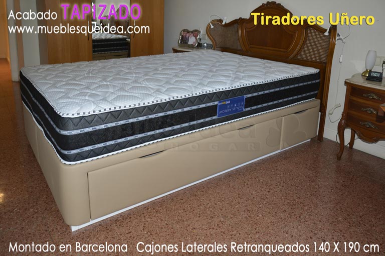 Canapé tapizado con cajones mas un colchón de 140 de ancho por 190 de largo para cama antigua con cuatro cajones laterales para Barcelona