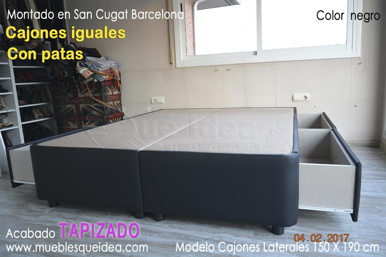 Ejemplo de montaje de Canapé tapizado en color negro con cajones laterales montado en San Cugat Barcelona