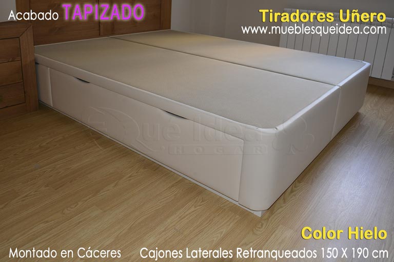 Canapé con 4 cajones laterales retranqueados con los tiradores Uñero mas colchón Visco-flow de 140x190 todo montado en Cáceres
