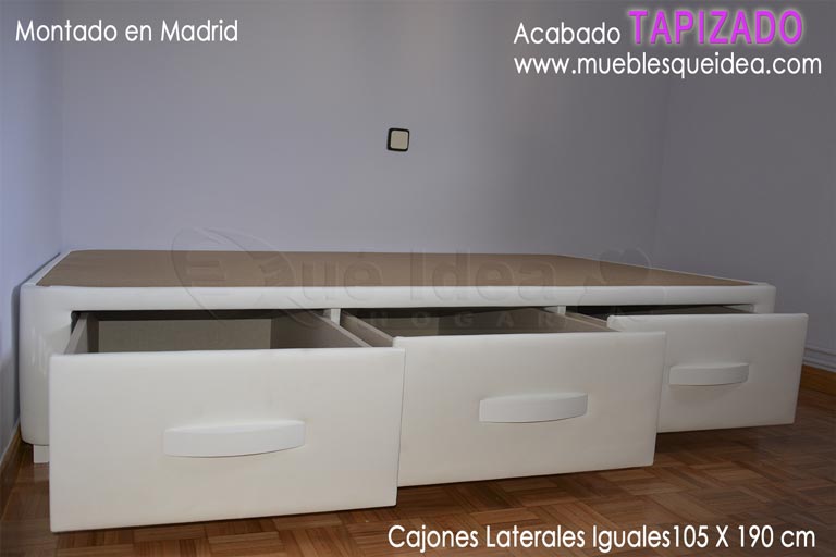 Montaje de Canapé tapizado de 105 de ancho por 190 de largo color blanco con cajones laterales iguales en Madrid