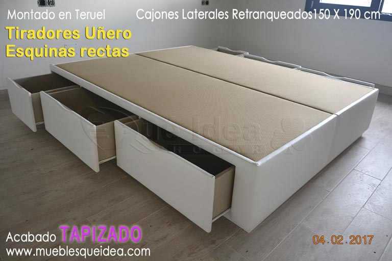 Ejemplo de montaje de Canapé tapizado con cajones laterales color blanco montado en Teruel