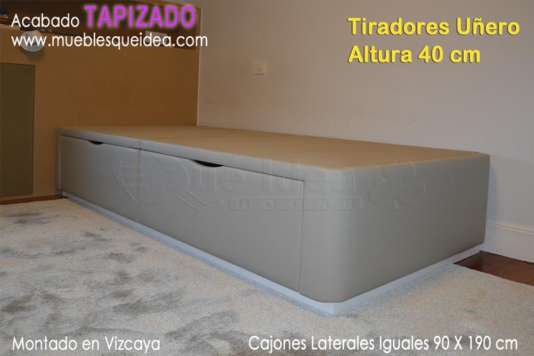 Montaje realizado de Canapé con cajones altura especial a medida en Vizcaya, vista de los cajones cerrados