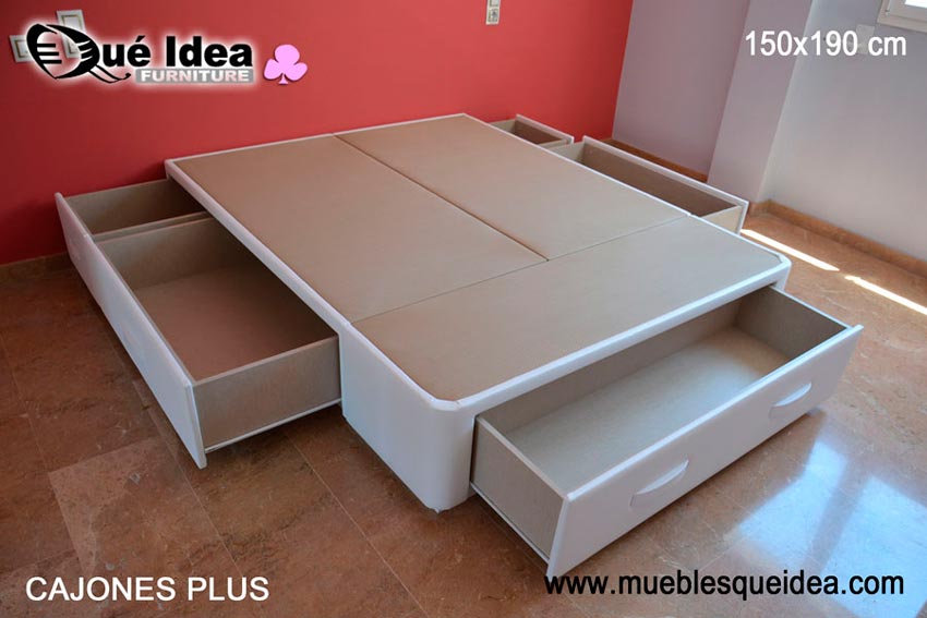 Ejemplo montado de Cama canapé Cajones Plus tapizado color blanco de 150x190 cm montado en Valencia