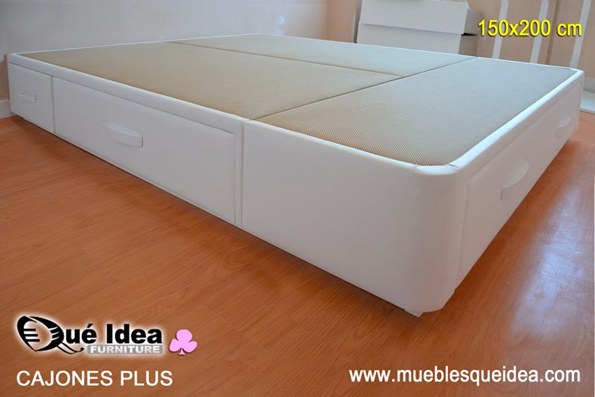 Ejemplo montado de Cama con cajones tapizada color blanco modelo Cajones Plus de 150x200 montada en Alicante