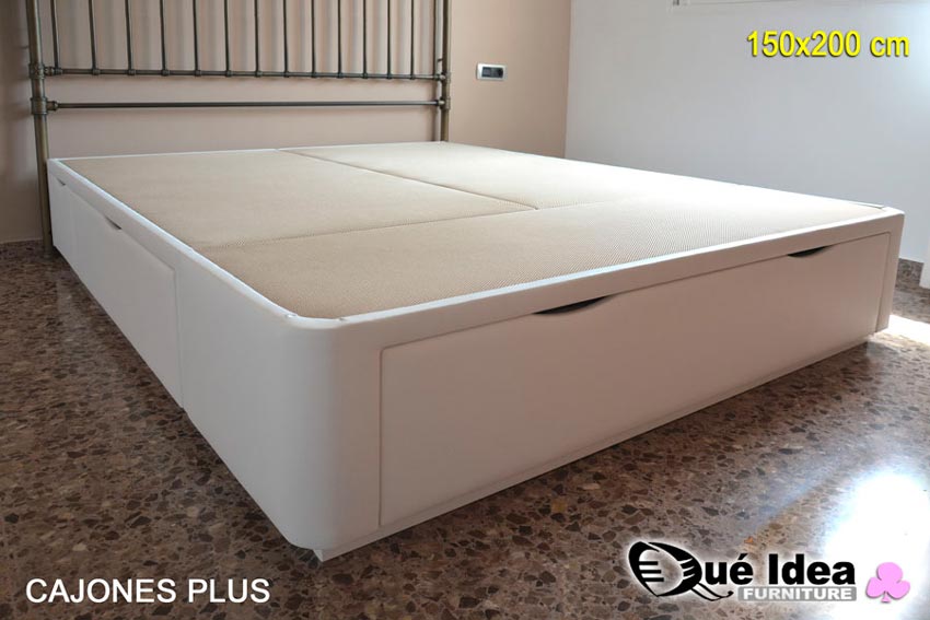 Ejemplo montado de Cama tapizada con cajones modelo CAJONES PLUS de 150 por 2 metros con tiradores Uñero montada en Alicante