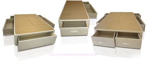 tres tamaños de camas con cajones 