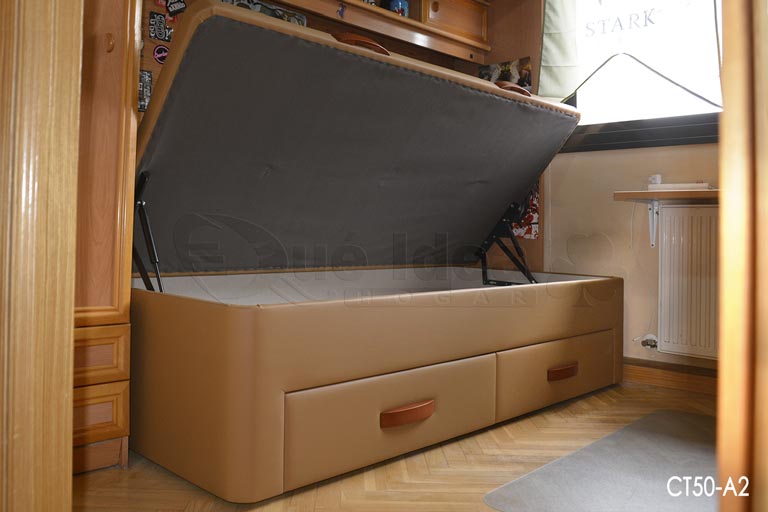 La Cama Individual con Arcón y cajones se integra perfectamente bajo un armario puente