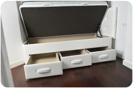 Ejemplo ya montado de Canapé individual con Arcón y cajones