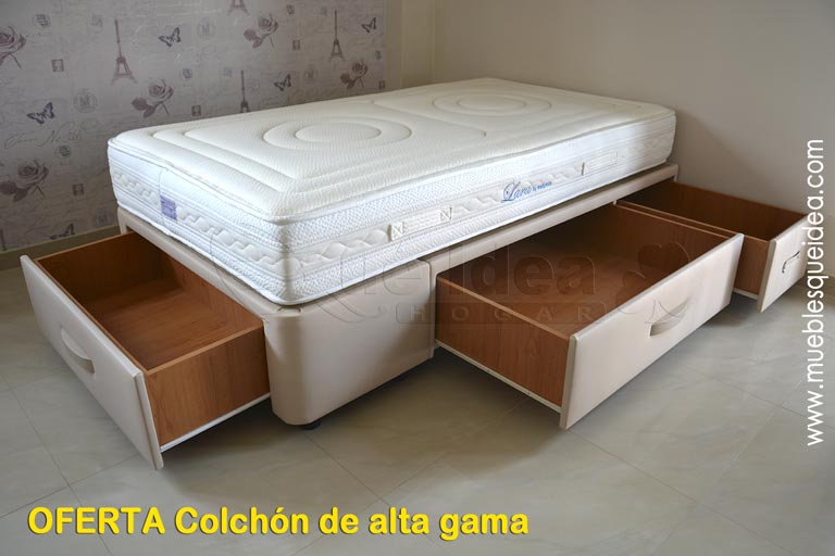 Cama Canapé modelo Plus con cajones en un lateral y en los pies mas colchón de alta gama modelo VISCORRELAX