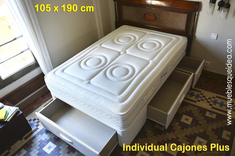 Canapé con cajones en un lateral individual tapizado Más colchón de muelle ensacado alta gama VISCORRELAX