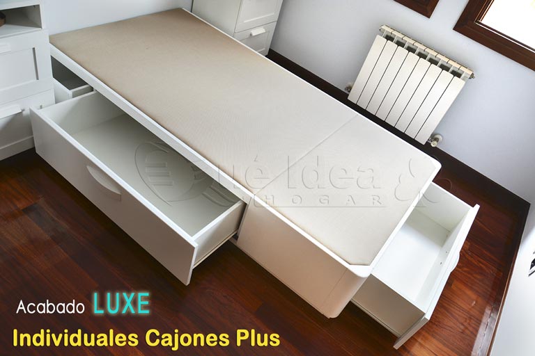 Cama individual cajones acabado LUXE (Madera lacada)modelo Plus