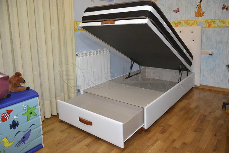 Canapé individual de 90x190 abatible y cajones con colchón visco