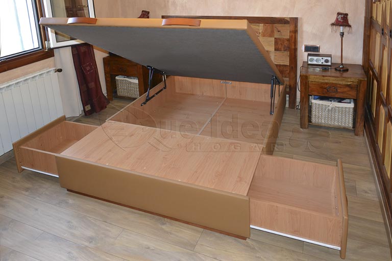 Canapé de tapa abatible con cajones de apertura lateral, 105 de nacho 200cm de largo