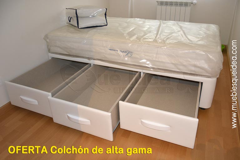 Canapé con cajones en un lateral individual tapizado Más colchón de muelle ensacado alta gama VISCORRELAX