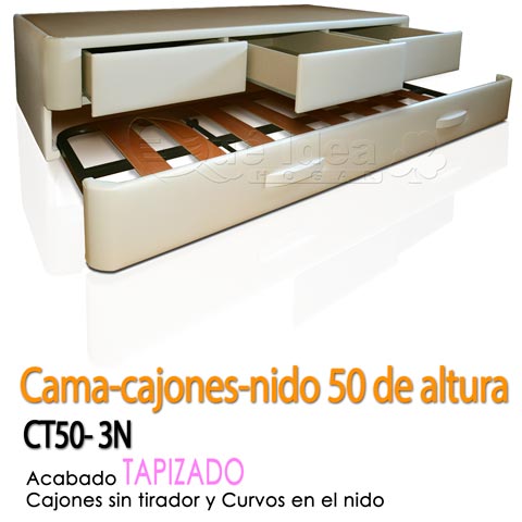 Cama individual de 50 cm de altura con cajones y nido