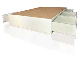 Canapé de madera con cajones blanco con las esquinas rectas