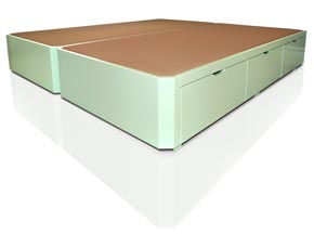 Dos canapes de madera lacada gemelos con cajones laterales