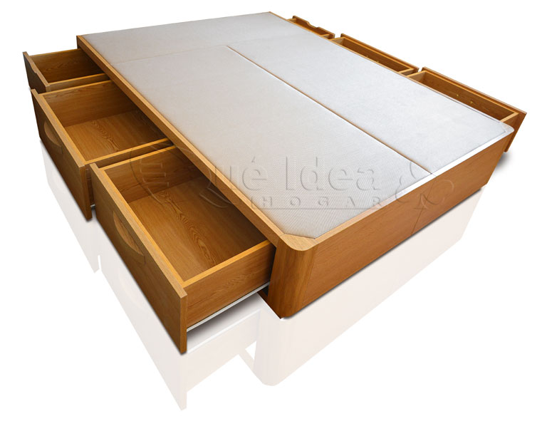 Canape de madera con seis cajones retranqueados al cabecero tres a cada lado