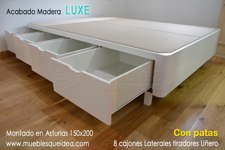 Ejemplo de Canapé de madera con 8 cajones iguales laqueado con patas montado en Asturias