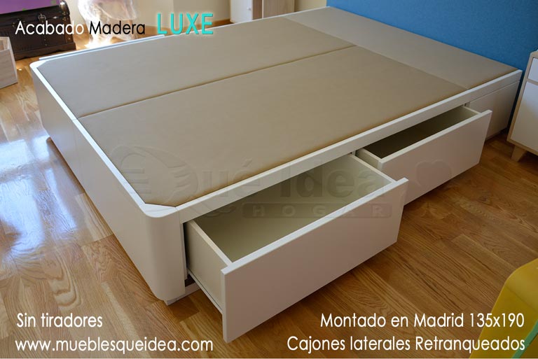 Cama canapé con cajones sin tiradores montada en Madrid modelo cml6-zr acabada en madera laqueada color blanco