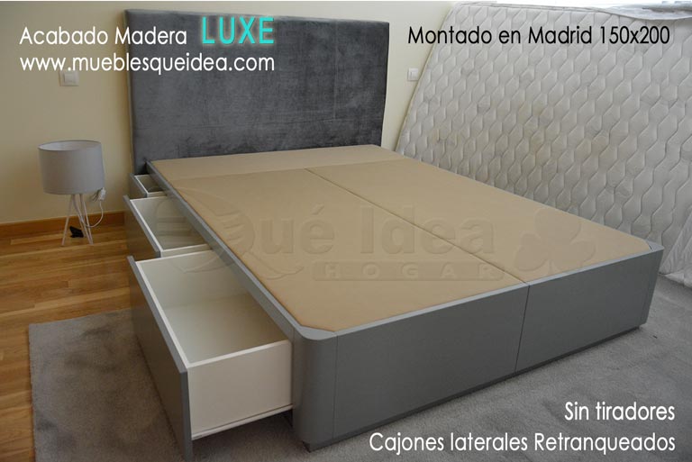 Cama canapé con cajones laterales de 150x200 cm lacado color gris liso de la carta Ral