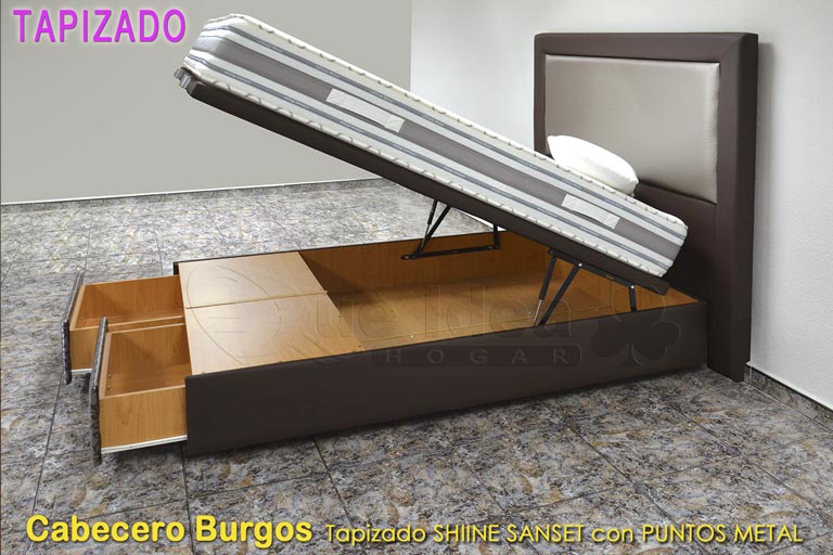 Cabecero tapizado modelo Burgos montado con canapé de cajones frontales