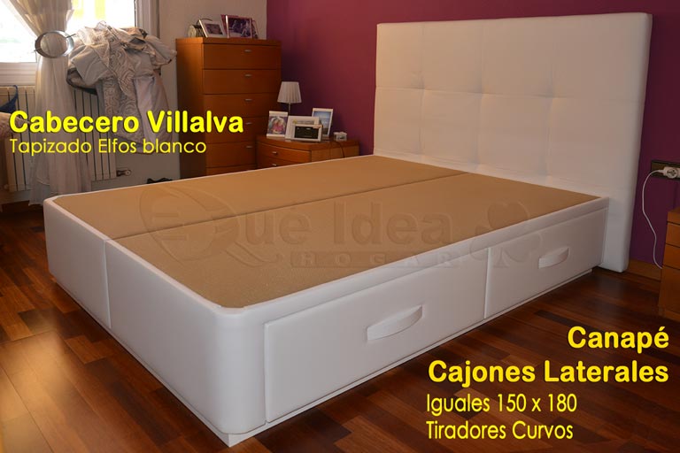 Ejemplo de montaje de Cabecero modelo Villalva montado con Canape con cajones laterales iguales