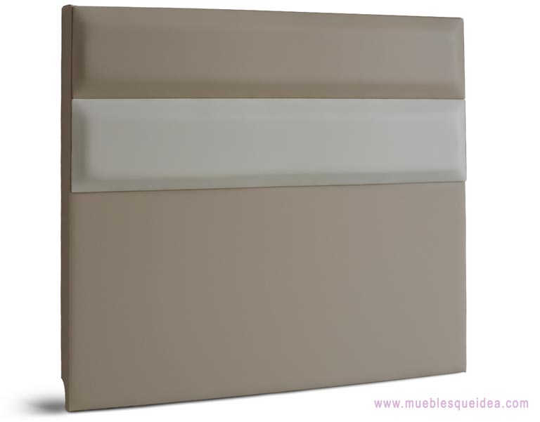 Cabecero de cama modelo Blanes tapizado con polipiel serie elfos colores Piedra y crudo