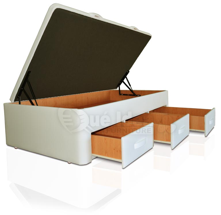 Canapé con arcón de tapa abatible y cajones debajo