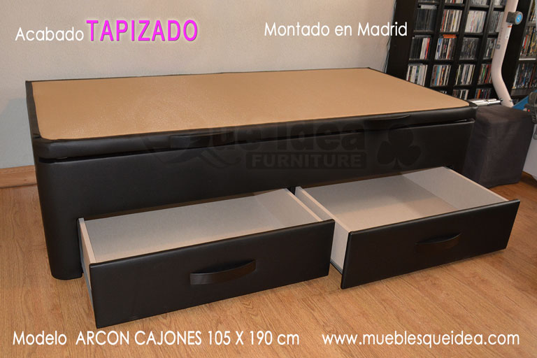 Canapé cama de tapa abatible supletoria con cajones debajo en tapizada en color negro