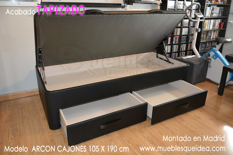 Canapé cama supletoria diván con arcón y dos cajones abiertos negra