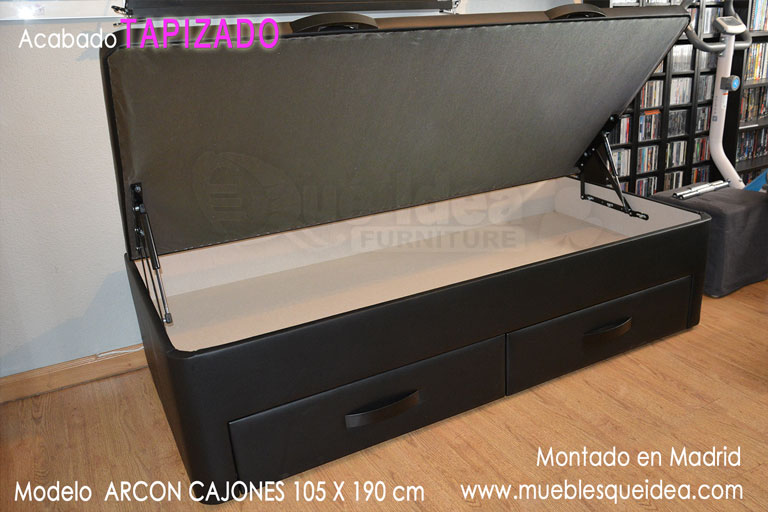 Cama supletoria Canapé diván color negro con arcón y 2 cajones debajo montada en Madrid