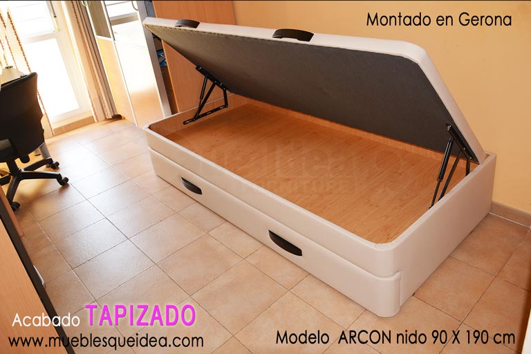 Canapé nido arcón de tapa abatible 90 x 190 tiradores negros