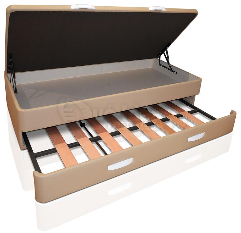 Canapé con arcón de tapa abatible y cama nido, arrastre o canguro debajo