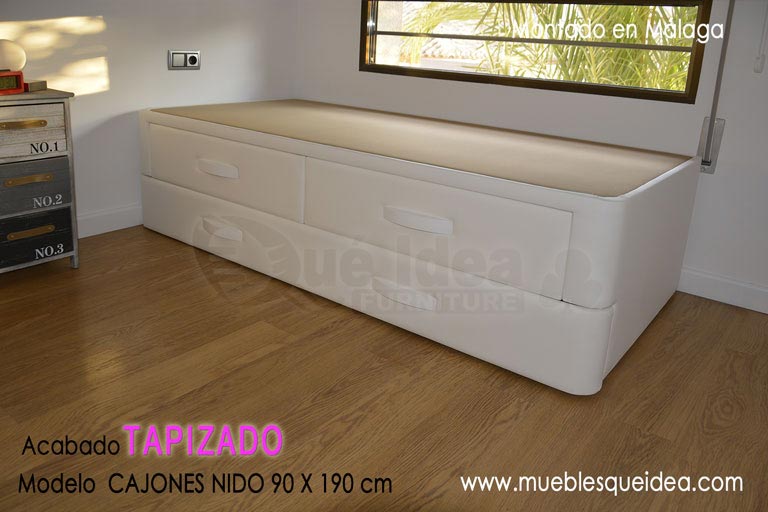 Cama de 90 x 190 canguro con dos cajones y nido montada Málaga, arrastre de lamas 