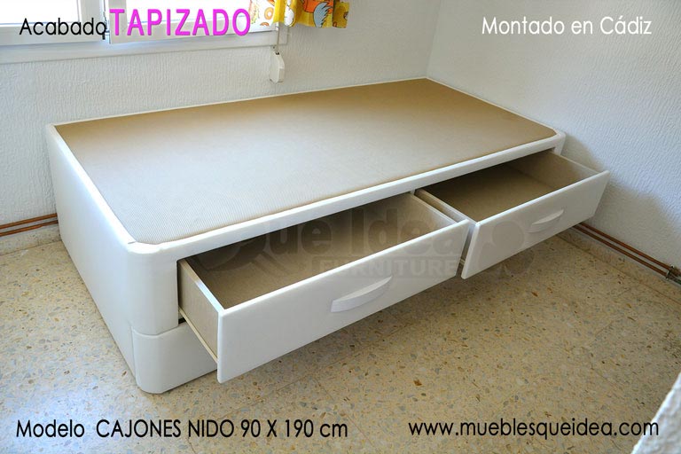 Cama nido con cajones arriba de 90 por 190 cm color blanco montada en cádiz