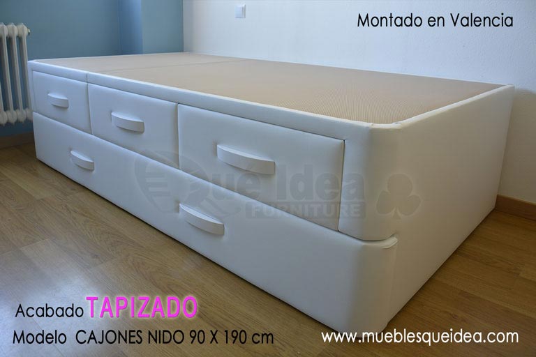 Cama supletoria de 90 x 190 con cajones y nido arrastre debajo cerrada, montada en Valencia
