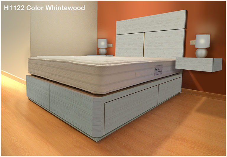 cama con cajones, mesitas y cabecero en color WHINTEWOOD H1122