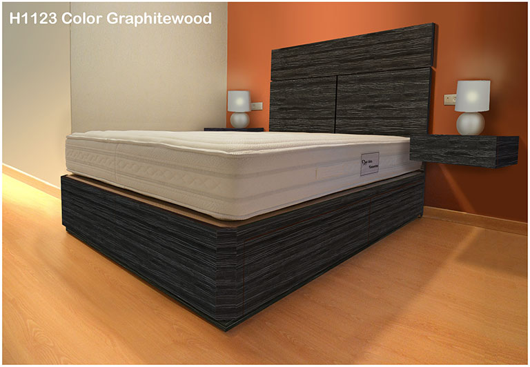 cama con cajones, mesitas y cabecero en color GRAPHITEWOOD H1123