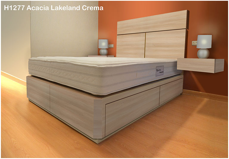 cama con cajones, mesitas y cabecero en color ACACIA LAKELAND CREMA H1277