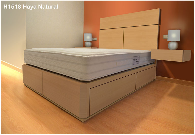 cama con cajones, mesitas y cabecero en color HAYA NATURAL H1518