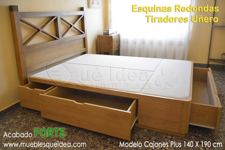 Cama con cajones en madera color roble acabado Forte de 140x190 montada en Sevilla